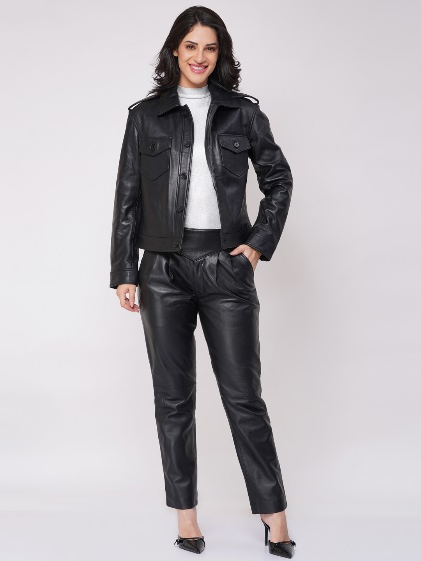 # TRUCKER WOMEN JACKET (WX 42)  :  100% NATURAL LAMB LEATHER