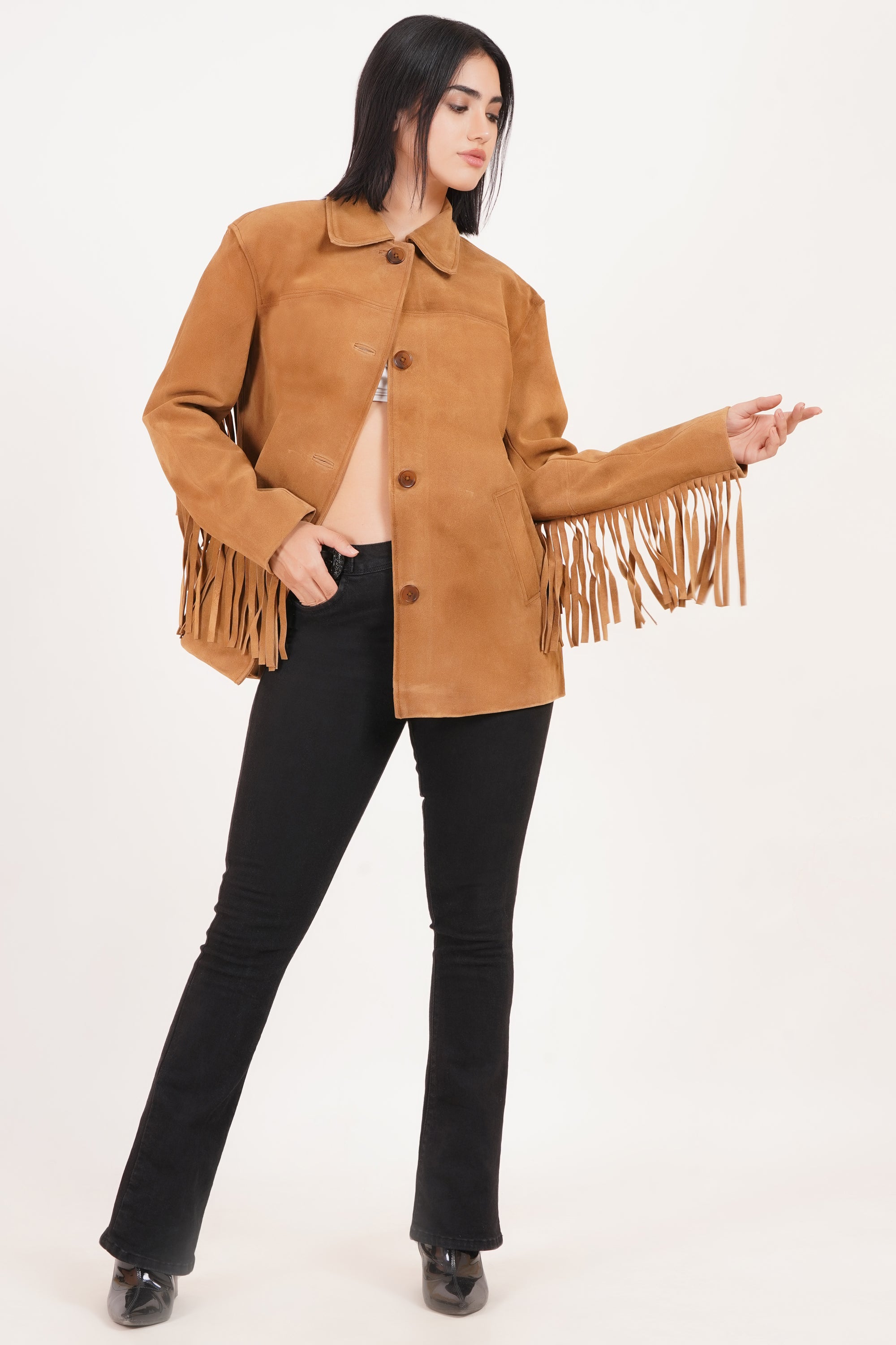 100% Suede Fringes Jacket | WX016 – WONXON INTERNATIONAL PVT. LTD.