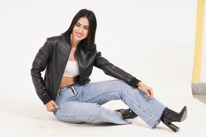 100% Washed Leather Rib Collar Bomber Jacket | WX97