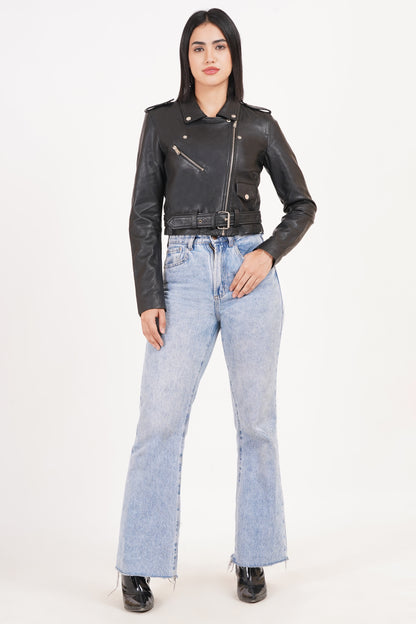 100%  Leather Crop Biker Jacket | WX21