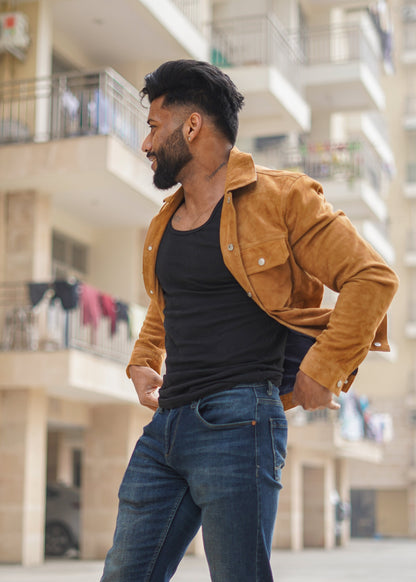 100% Leather Italian suede Trucker Jacket | MX 112