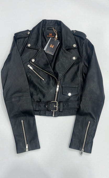 100%  Leather Crop Biker Jacket | WX21