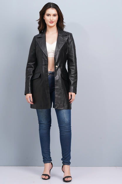 100% Leather Women Emma Coat - Black | WX 99